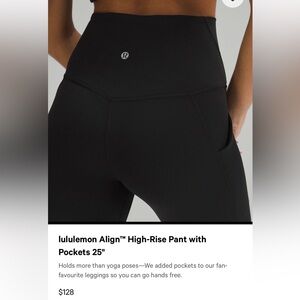 Lululemon Align High Rise Leggings with Pockets in Black, Size 4, 25 inch
